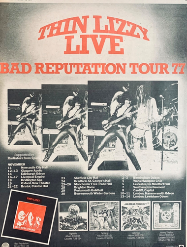 THIN LIZZY 1977 vintage POSTER ADVERT BAD REPUTATION CONCERT TOUR | eBay
