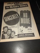 The McGuire Sisters Sincerely/No More Rare Original Promo Poster Ad Framed!
