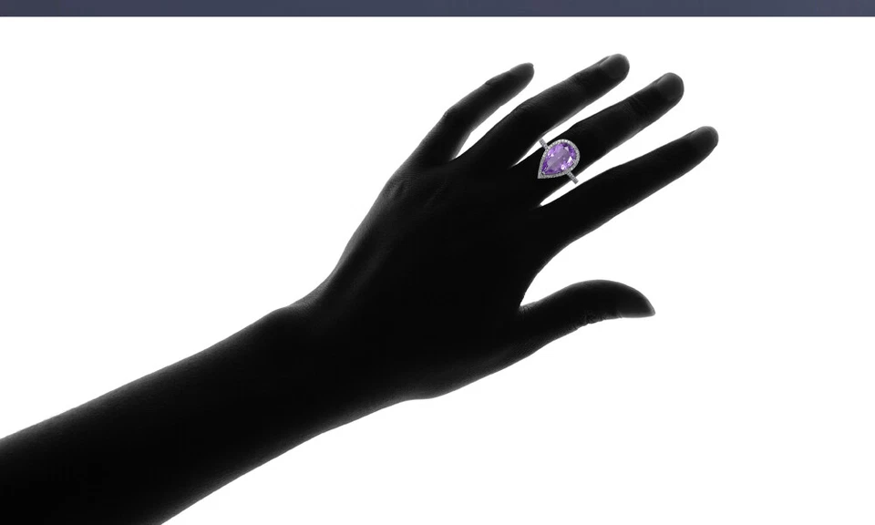 Anel de prata esterlina corte pera pedra preciosa ametista criado em laboratório 4,00 CTTW tamanho 6-9 - Imagem 4 de 4