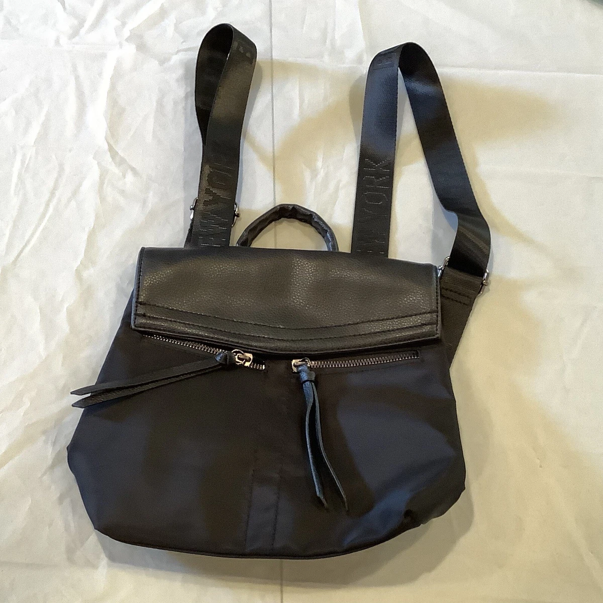 Botkier New York Mini Trigger Backpack Nylon Faux Leather Black Logo Straps  NEW | eBay