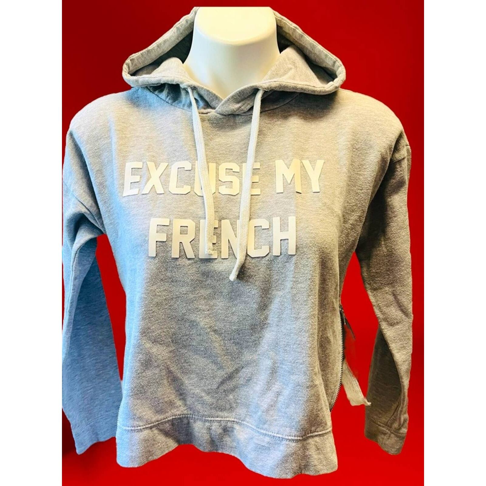 Crop Top Excuse My French Hoodie Womens Small Side Zippers Y2K Spellout Clueless-image