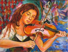 Violinist* ORIGINAL Acrylic Painting/ stretched canvas 9"x12"x1"by L Angel ***