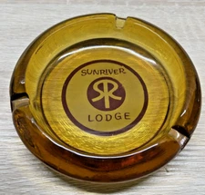 Sunriver LODGE Vintage Glass Cigarette Ashtray round amber rare