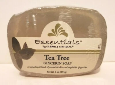 CLEARLY NATURAL ESSENTIALS TEA TREE GLYCERIN BAR SOAP 4 OUNCE WRAPPED LOT/4 BARS