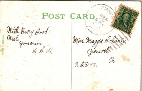 Lote de 2 postales de cumpleaños en relieve, rosas rojas rosadas con bordes dorados Art Nouveau - Imagen 5 de 5