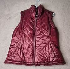 Nicole Miller Faux Fur Vest Women's Large Reversible Plum Full Zip Soft Plush