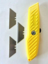 New Plastic Handy Box Cutter Utility Knife (Yellow) with 3 Extra Blades  