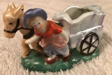 VTG Porcelain Japan Ash Tray Trinket Dish Lady With Donkey Pulling Cart SIGNED
