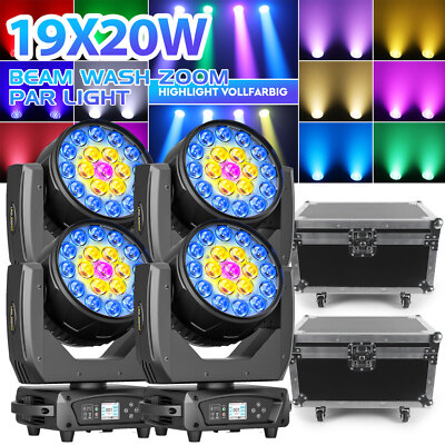 4X Zoom LED Moving Head 19X20W Wash Beam Bühnenlicht DMX RGBW DJ Bar Party Show