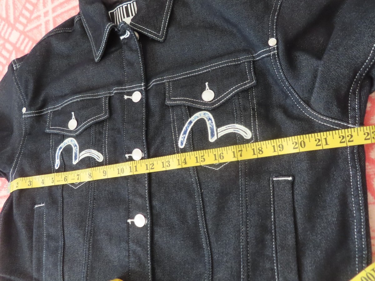 womens evisu kuro Robotic Floral Embroidered Padded Denim Jacket