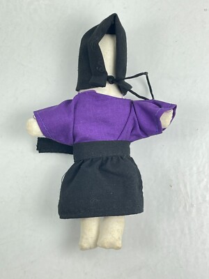 Amish All Cloth Girl in Purple Wearing Apron & Bonnet Doll Action Figure 4.75''