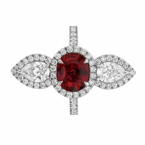 Lab Created Oval Cut Red Ruby Anniversary Hand Crafted Ring 14K White Gold Over - Picture 4 of 9