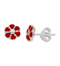 New .925 Sterling Silver Red Flower Daisy Stud Earrings s-745