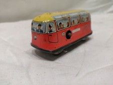 Vintage Trolley Car Bus Western Germany Tin Metal Wind Up Toy, yellow/red. Nice.