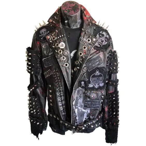 Men Spiked Biker Leather Steam Punk Jacket, Rock and Roll