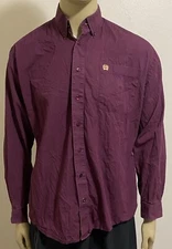 Cinch Men's Medium Long Sleeve Button Front Burgundy Western Flip Cuff Shirt
