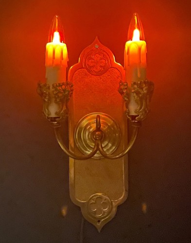 Vintage Messing elektrische Wandleuchte Vierfachfolie viktorianisch Gothic Revival ~ 16” x 5” - Bild 8 von 18