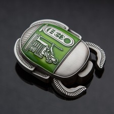 Egyptian Scarab Geocoin: Antique Silver/Green - Geocaching Geocache Egypt Beetle
