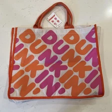 Dunkin Donuts Tote Limited Edition 2019 Tote Beach Bag Nat. Faux Linen Look NWT