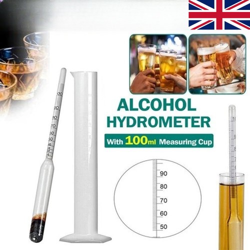 NEW Alcohol Hydrometer Distilling 0-100% Meter with Measuring Cup 100ml UK