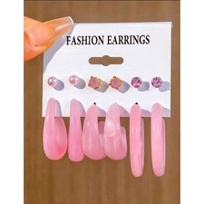 Fashion Earrings Set Pink Studs and Hoops Earrings for Women Girls