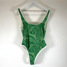 Na-Kd x Hannah Schönberg Recycled Binding Detail Green Swirl Swimsuit Size L NWT