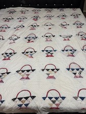 Very Old Vintage Handmade Basket Pattern Quilt 87x67  Approximately