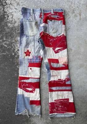 70s American Flag Lee Jean Bootcut Trashed Boro Hippie Kountry Independence Day