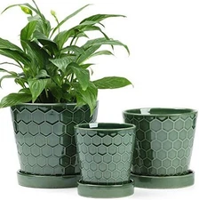 Ceramic Plant Pots Set - 4" 5" 6" Inch Flower Planters with Drainage & Tray