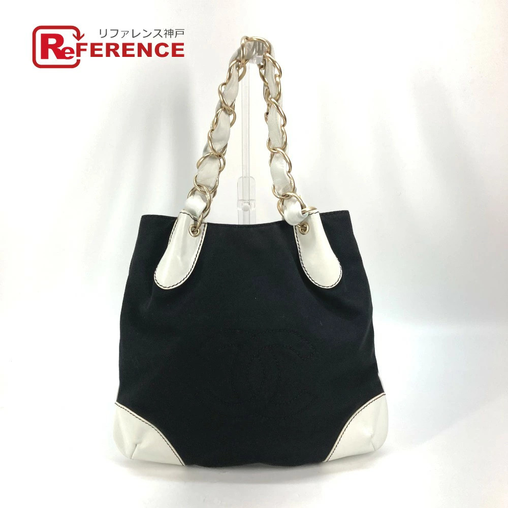 Chanel Black Bicolor Coco Chain Tote Bag in Canvas and Leather for Women