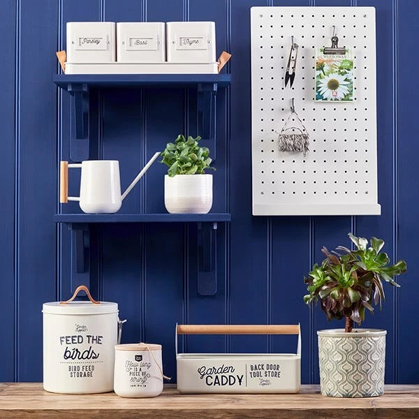 Burgon & Ball 3 Herb Pots in a Leather Handled Tray - Stone - Image 3 of 3