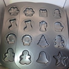 (2) Wilton Christmas Cookie 12 Shape Non-Stick Metal Pans