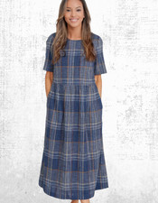 Womens Seasalt Midi Dress Cotton Bude Harbour Blue Nautica Checks (Defect)