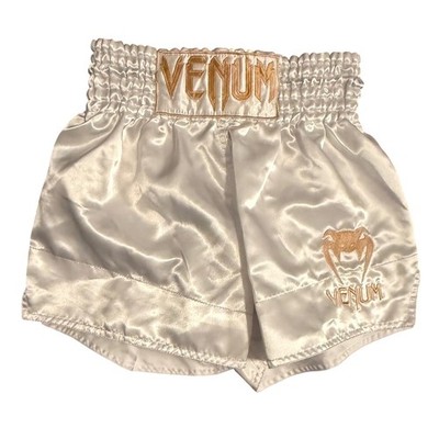 Venum Muay Thai Kickboxing Shorts Mens Medium White Gold Embroidered Satin MMA
