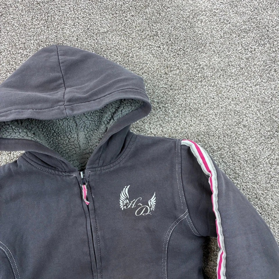 Sudadera con Capucha Harley Davidson Niños Jóvenes Sherpa Forrada Cremallera Rayas Alas Logo Motociclista Foto 2 de 4