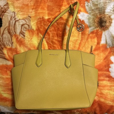Michael Kors Leather Shoulder Tote Bag Yellow MK