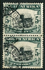 SOUTH AFRICA (21407) 5/- Ox wagon bilingual pair, Cat.£75 pair of stamps 1939