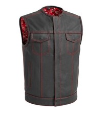 Men's Genuine Leather Cowhide Motorcycle Club Style Vest Conceal Carry Paisley