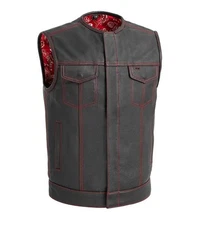 Men's Genuine Leather Cowhide Motorcycle Club Style Vest Conceal Carry Paisley