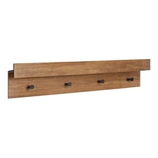 Kate and Laurel Levie Farmhouse 4-Knob Wall Shelf, 36 x 7.5 x 4.5, Rustic Bro...