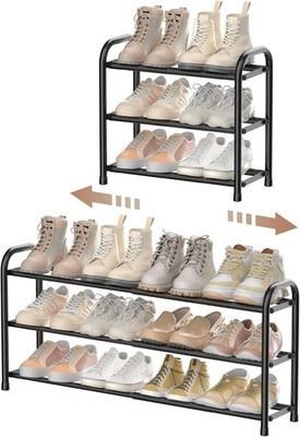 Schuhregal, 3 Ebenen Adjustable Metall Schuhaufbewahrung 45.2to 83.2 cm, Schw...