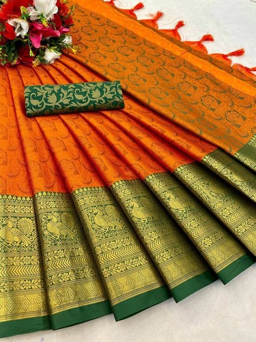Presenting New Pure Mercerised Copper Silk Saree With Fancy Blouse For Women - Picture 10 of 17