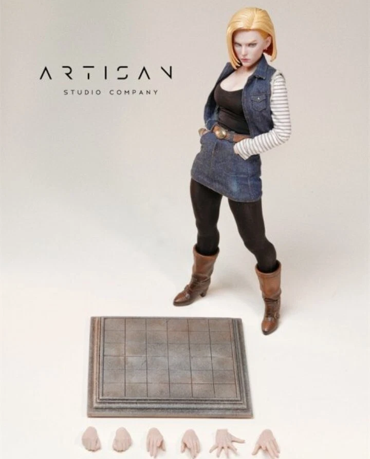 Dragon Ball Z Android 18 Ropa de tela real 1/6 Figura de acción Estudio artes...