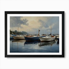 Boats At The Marina hamptons Art Pr Framed Wall Art Poster Canvas Print Picture