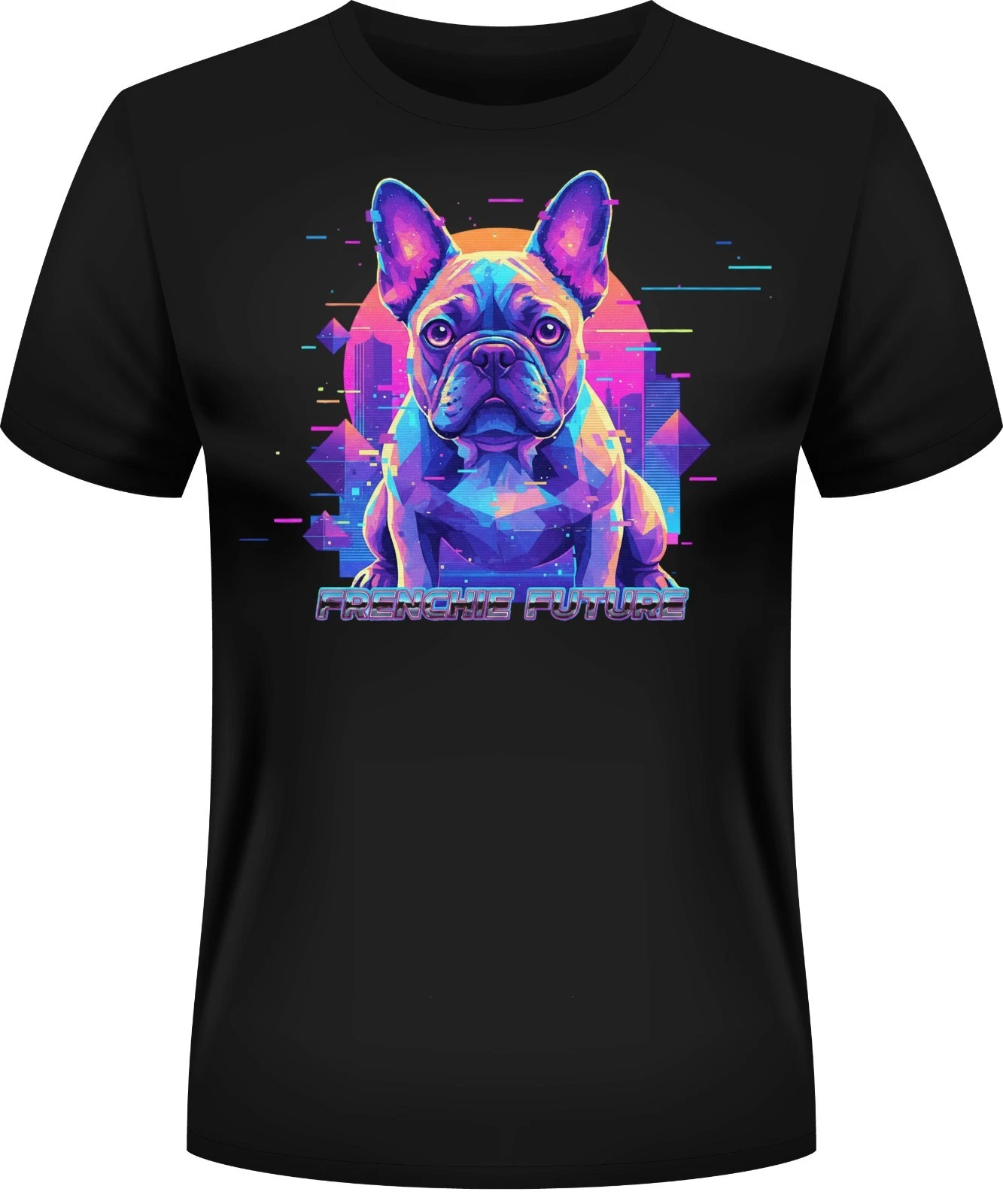 Black Retro Glitch Art Frenchie Tee French Bulldog Unisex Synthwave TShirt S-XL