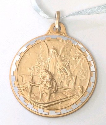 Pendant 2.25'' Angel Protecting Children Boy Girl Gold Tone Silver Tone Ornament 