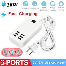 Multi 6 Port USB Hub Wall Charger Station Fast Charging Desktop AC Power Adapter
