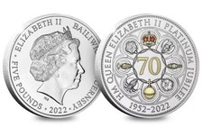 Guernsey 1952 - 2022 £5 Pound Crown-size Coin - Queens Platinum Jubilee 70 Years