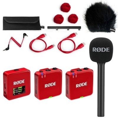Rode Wireless GO Gen 3 Mikrofonsystem Rot mit Interview GO und Windschutz WSBK