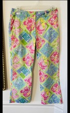 EXC LILLY PULITZER White Label Cropped Capri Pants Surf N Patch Sz 2